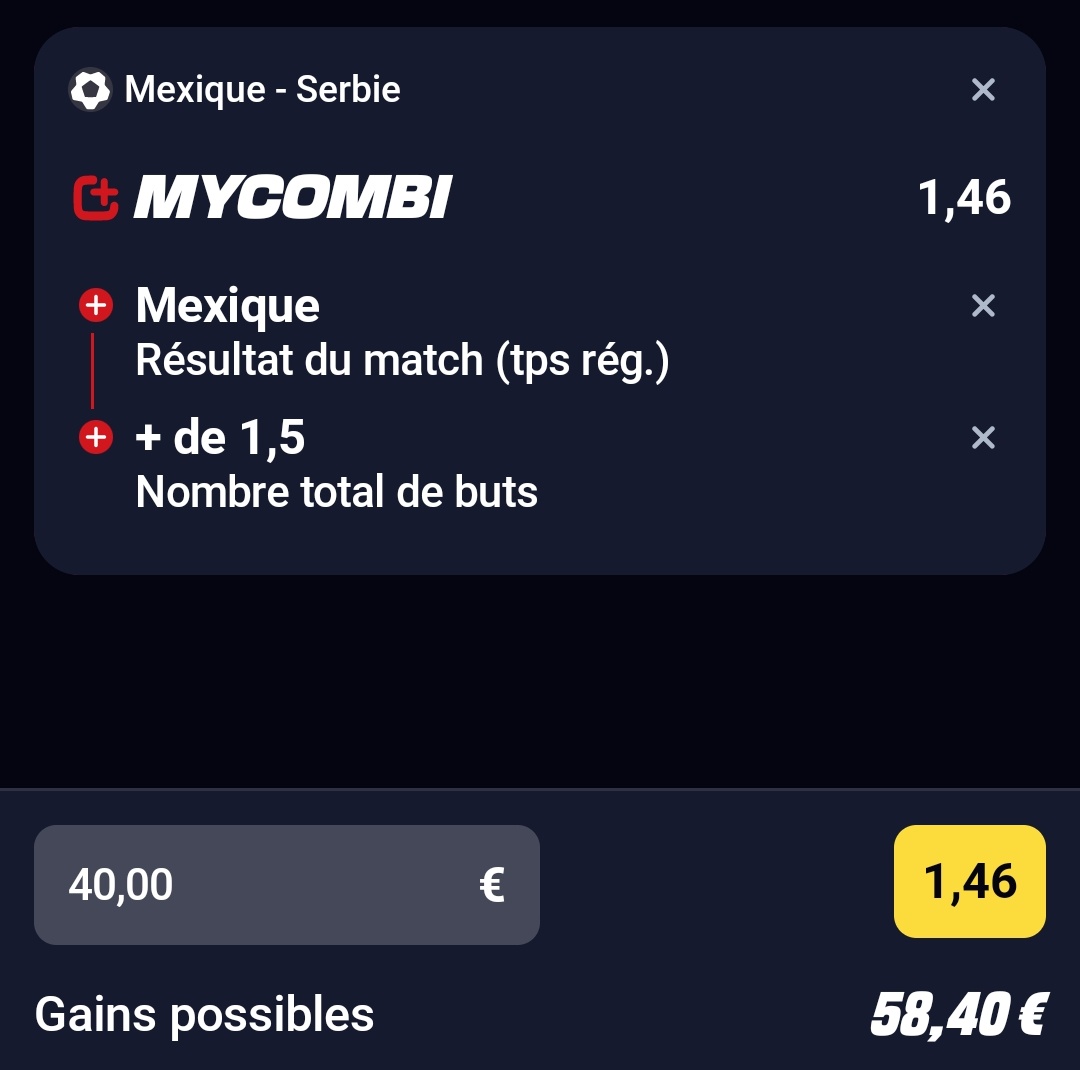 MultiPronos__'s tweet photo. 1er prono Foot de la nuit ⚽️ 
 
🇲🇽 Mexique 🆚️ Serbie 🇷🇸

👉 Mexique ET +1,5b
📊1,46
💸4%
⏰️4h00

Petit 🎁 pour tous ceux qui follow le compte aujourd'hui !

❤️/♻️ pour le soutien
#TeamParieur https://t.co/jhjkRdjoD1