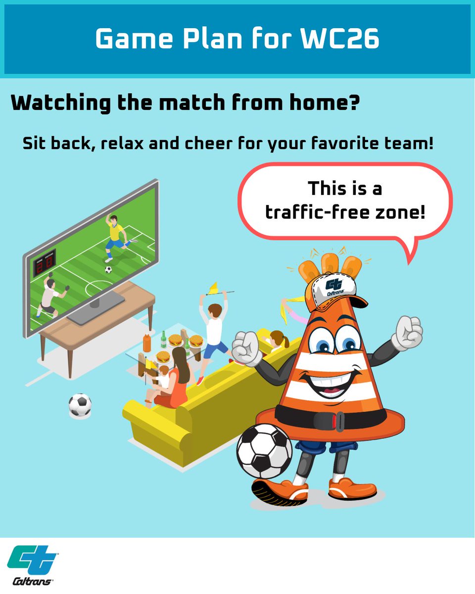 CaltransDist7's tweet photo. ⚽ FIFA WORLD CUP  TRAFFIC IMPACTS ⚽
Make a game plan for #FIFAWorldCup2026 coming soon to Los Angeles. Plan for delays in areas surrounding the stadium. Check out the @go511 commuter guide  https://t.co/NN5oNOXLRg &amp; Metro for match-day transit 🔗   https://t.co/sz3RCePRNS https://t.co/EbnaB3dFbQ