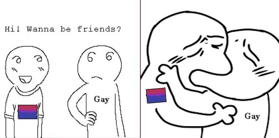 MattDrawsMen's tweet photo. I see biphobic discourse is going around so reminder that this gay dog loves and supports his bi friendos https://t.co/x0uuLMXN1T