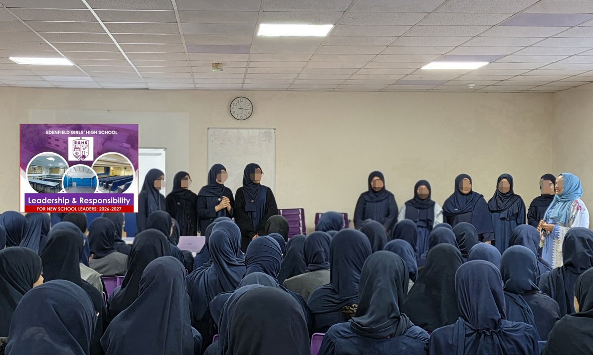 EdenfieldGirls's tweet photo. 🎓 Introducing Our School Leaders for 2026-27 🎓
This week, we had the pleasure of introducing our newly appointed Prefects, Senior Prefects, and Heads to the school community.
#StudentLeadership #SchoolLeaders #Prefects #LeadershipThroughService #IslamicValues #PositiveRModels https://t.co/aCvXMnu2Ll
