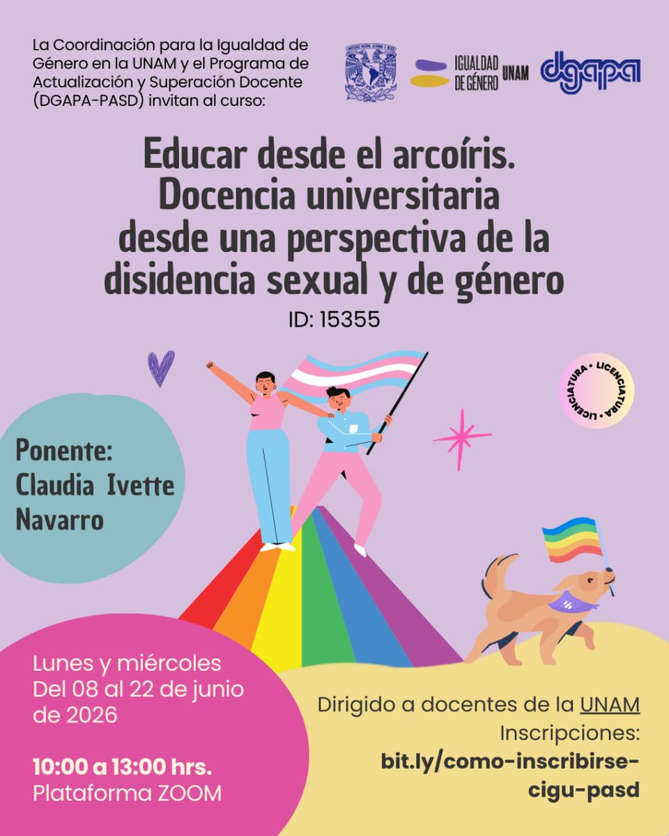 FESI_UNAM's tweet photo. Curso dirigido al personal docente de la #FESI de la #UNAM: Educar desde el arcoíris
🗓 Del 8 al 22 de junio
⏰ 10:00 h
💻 Modalidad Zoom
ℹ️ 👉 Más información: https://t.co/3bkPpkIAXb https://t.co/btFdIo1BVY