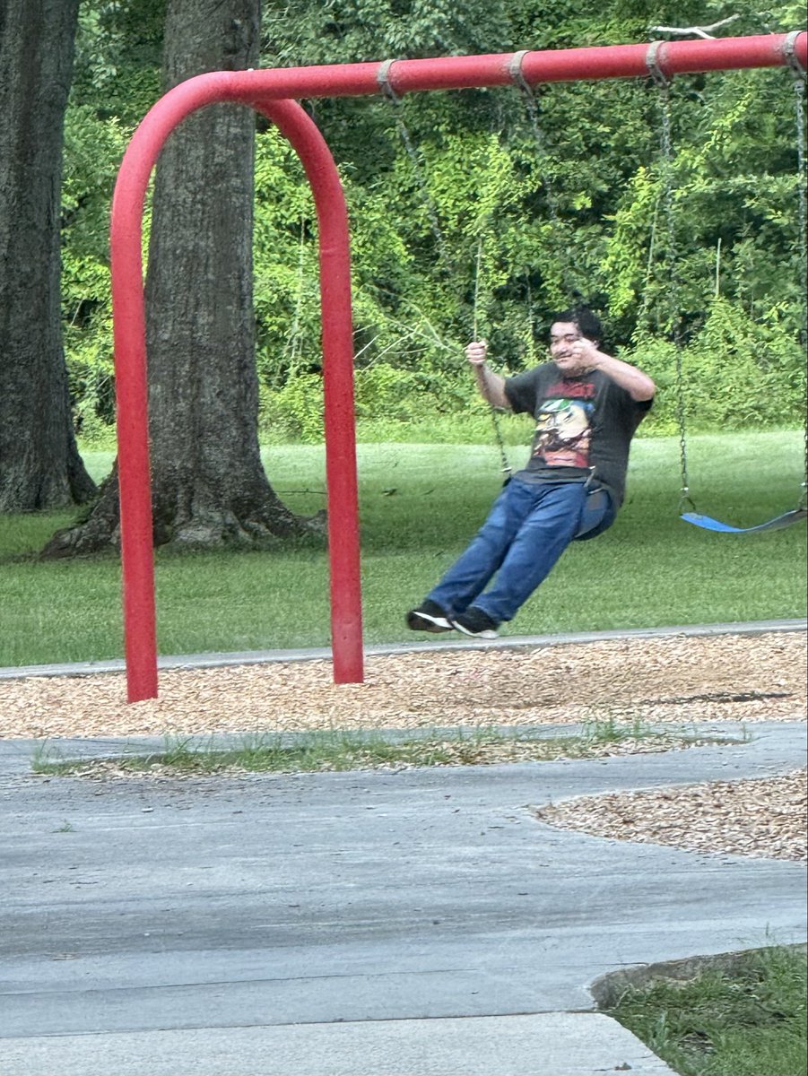 NoNeckTech's tweet photo. Doing kid exchange for my oldest sons at a park. There is a guy on a swing that I can’t tell if he is retarded - in which case I want to go push him to go higher - or a pedo - in which case I want to preemptively break his his face. https://t.co/soM5080HZi