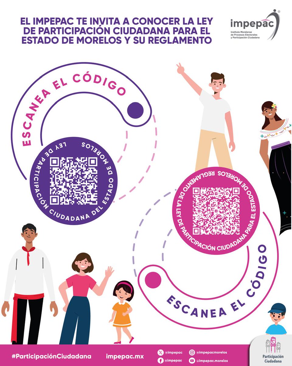 impepac's tweet photo. 📢✨ Tu voz cuenta, tu participación transforma

🏛️📘 Conoce la Ley y el Reglamento de Participación Ciudadana 📜
📲 Escanea el QR e infórmate ✔️
🤝 Participa y genera cambios reales 🔄
#ParticipaciónCiudadana #TuVozImporta https://t.co/xvKN0RuBZQ