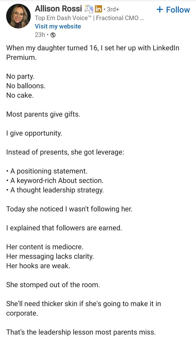 LinkedInLunat1c's tweet photo. Teach my kids corporate slavery 101 at 16 https://t.co/NkvVTlfEfi