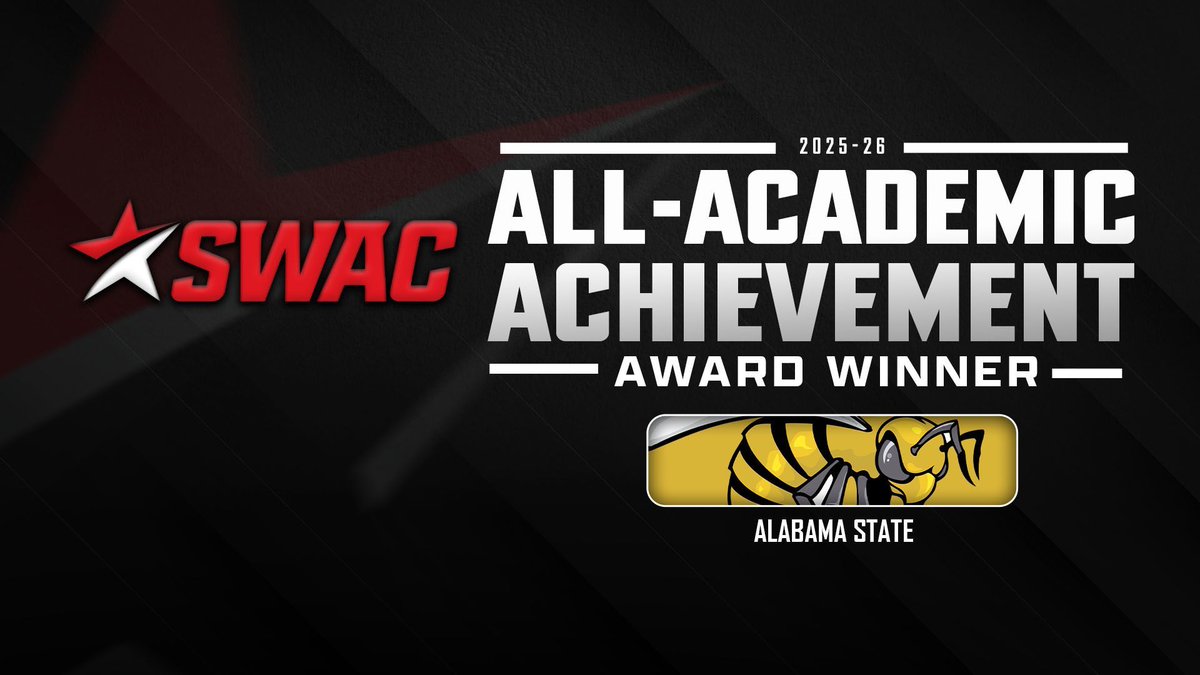 theswac's tweet photo. 📚 Excellence in the classroom. Excellence in competition.

Congratulations to Alabama State on earning the 2025-26 SWAC All-Academic Achievement Award. https://t.co/PmeuOg3jg9
