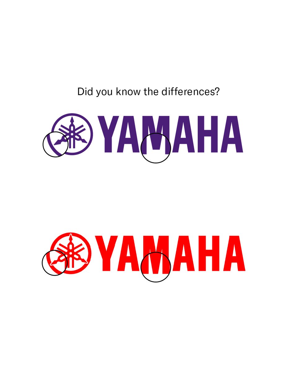 YamahaMusic_Jp's tweet photo. 今日は #ロゴの日
この違い、知っていましたか？🎵🏍️

ヤマハとヤマハ発動機。
その二つのロゴには、共通して「音叉」が描かれています。
けれど、それぞれのデザインには異なる物語が秘められています。

ヤマハのロゴはバイオレット。3本の音叉には音楽の調和という意味が込められています。
ヤマハ発動機のロゴは赤色で、音叉の先端を円でつなぎ、モーターサイクルのホイールをイメージしたデザインになっています。

形は違っても、響く想いはひとつ。
どちらにも、ヤマハのものづくりの精神が息づいています🎶

詳しくはこちら👇
https://t.co/0TiKrk4Pvy

#YamahaMusic #ヤマハ #ヤマハ発動機