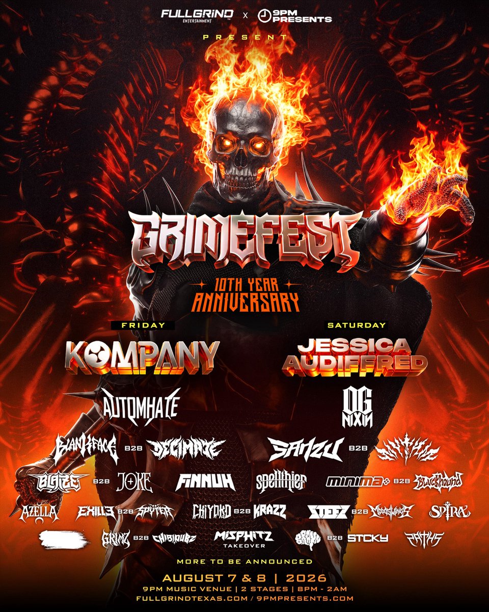 GRIME_FEST's tweet photo. THE TIME IS NOW… YOUR OFFICIAL LINEUP FOR #GRiMEFEST 10TH YEAR ANNIVERSARY IS FINALLY HERE!! 🔥 https://t.co/iwydpzfsln
