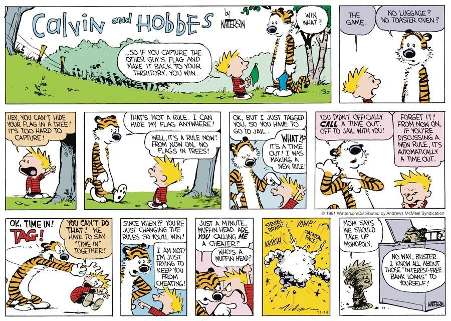 Calvinn_Hobbes's tweet photo. No way. He knows all about the interest-free bank loans. 💥 
#CalvinandHobbes #Calvinball https://t.co/n0VL4J6nXJ