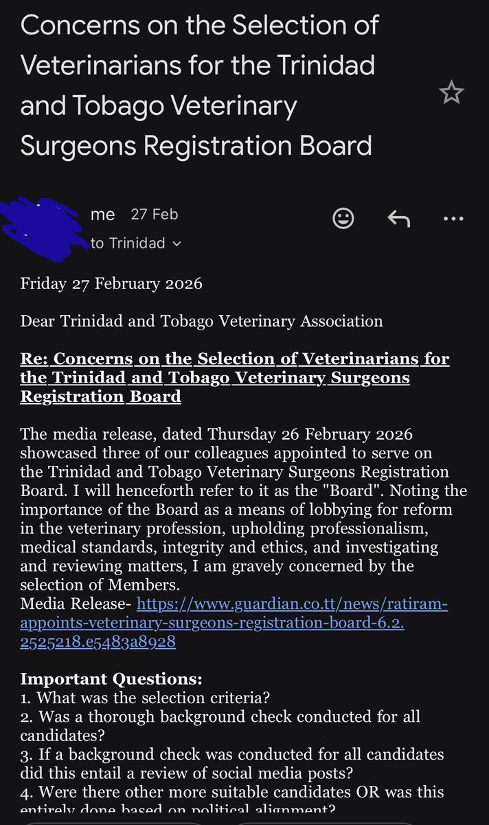 MauriceVET's tweet photo. Timely reminder. When I emailed to question the appointments to the veterinary board I got no response. I also attached evidence. No. Response (yet my email was read and “discussed”) https://t.co/qxrnCNgqe8