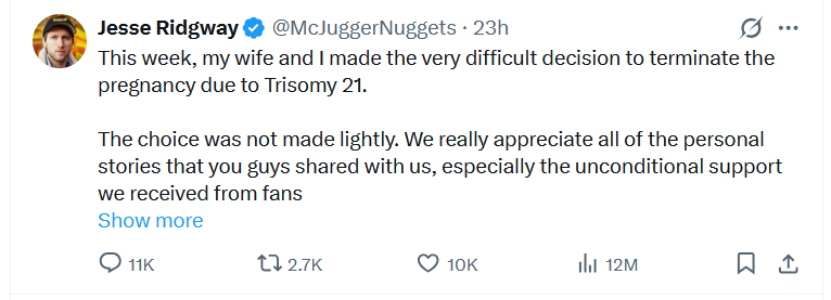 Pastor_Gabe's tweet photo. If a baby in the womb is just a clump of cells, then why would having an abortion be a "very difficult decision"?

Unless, of course, the baby is not just a clump of cells, and you know it. I think this whole sad (and of course evil) episode exposes we all know what abortion is. https://t.co/DUbmQPp8GZ