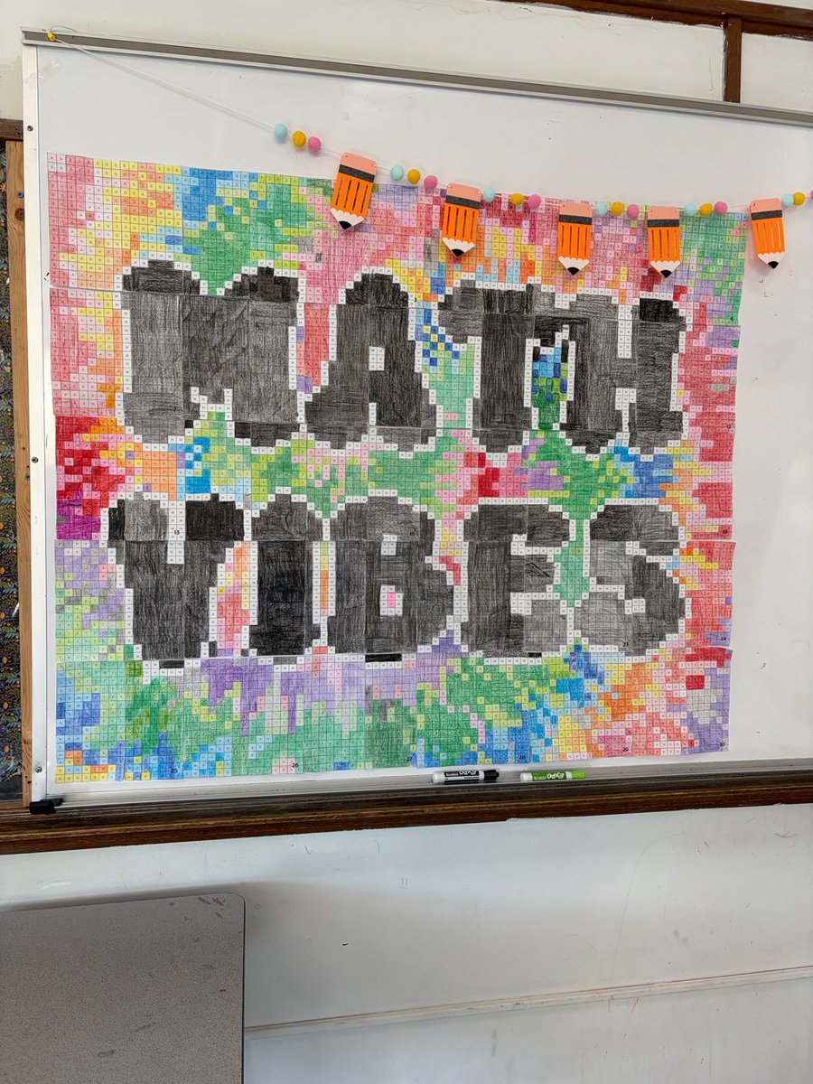kendallcsd's tweet photo. State test review, but make it a mystery masterpiece! In Ms. Warman’s sixth grade math class, students completed spiral review problems, colored small mystery pieces and watched as their work came together to reveal one big image. Thanks for bringing the MATH VIBES, Ms. Warman! https://t.co/akMQV9dUeF