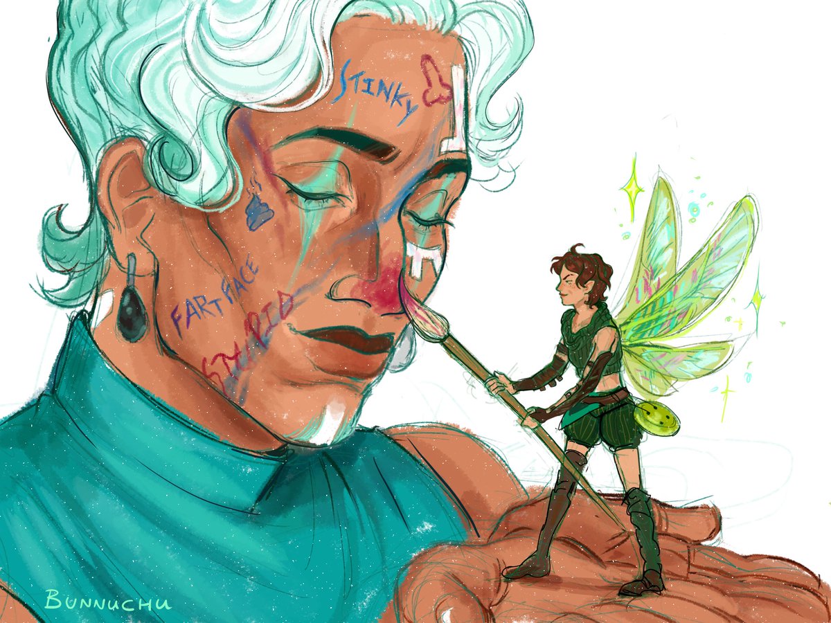 bunnuchu's tweet photo. drawing Wicander interacting/spending time w everyone in the crew (1/12) 

Thimble helping Wick with their disguise!! 
 #criticalrolecampaign4 https://t.co/EApq02AQA3