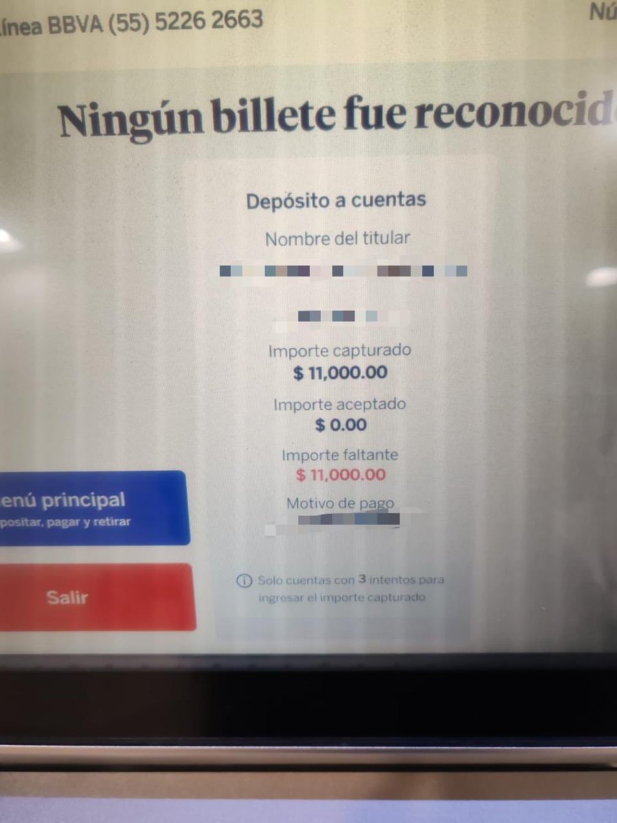 AlonsoDeLorenz's tweet photo. @bbva @BBVA_Mex Ayer 3 de Junio a las 16:57 acudí a hacer un depósito de 11 mil pesos, la practicaja no reconoció ningún billete y no los regresó, al hacer la aclaración el banco dice que se hizo otra por la misma cantidad y en el horario del incidente, cosa que es imposible - https://t.co/nqFVbJf7me