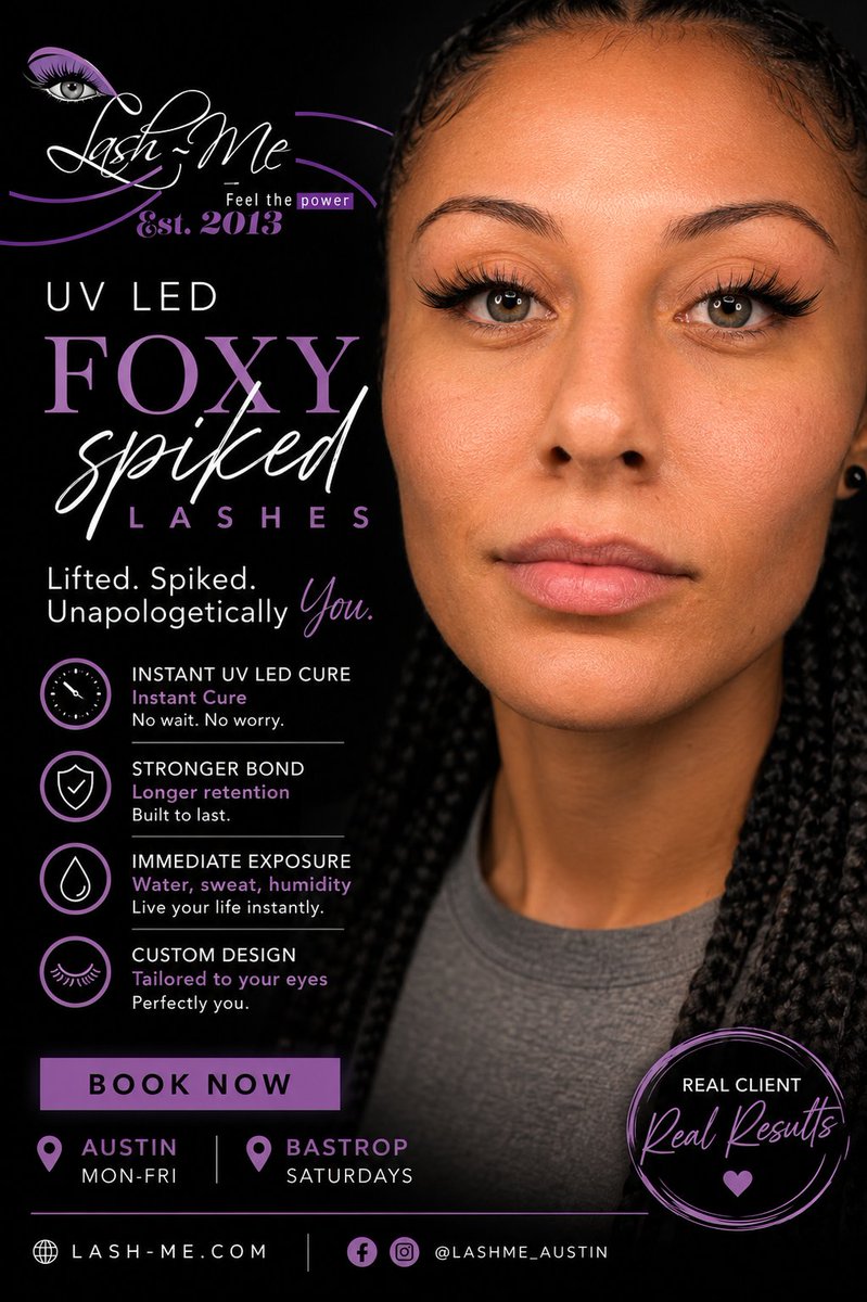 lashmellc's tweet photo. UV Foxy Spiked Lashes with bold texture, lifted corners, and instant UV LED curing. Austin weekdays. Bastrop Saturdays. https://t.co/bWzMP4zU7s https://t.co/NAlmxMAOoa