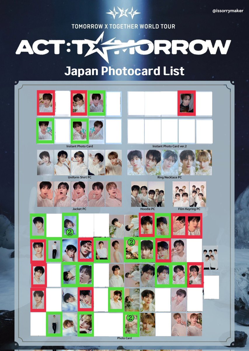mdr_bl's tweet photo. @0
TXT ACT:TOMORROW PROMISE 
トレカ フォトカード チェキ 

(譲)  画像🟩

(求)  画像🟥 ＞ 消えてないもの

郵送📮交換希望　異種交換🉑
お気軽にお声掛けください🙇‍♀️

スビン ヨンジュン ボムギュ テヒョン ヒュニンカイ
 #TXT交換 https://t.co/hHLiQ47LaA