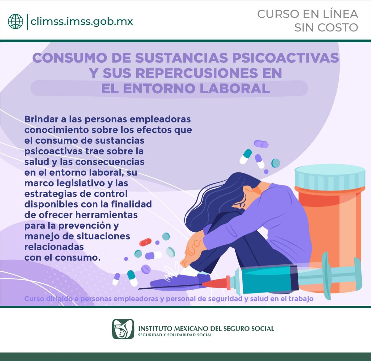 IMSSZac's tweet photo. #Entérate ¡Curso gratuito en línea! 💻 Entra a: https://t.co/KUTK5HmcfI
👉 Inscríbete y brinda a las personas empleadoras conocimiento sobre los efectos del consumo de sustancias psicoactivas. https://t.co/O2rv8jf6CA