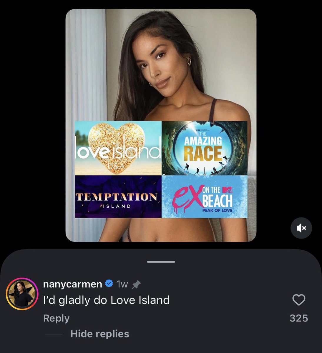 calesreputation's tweet photo. love island tea 🚨👀
the new bombshell coming in tomorrow’s episode is reportedly Nany Carmen Gonzalez from MTV’s The Challenge. She’s previously competed on ‘the challenge 41” back in 2025. 💖🏝️

#loveisland #loveislandusa https://t.co/JJ2naKepdH