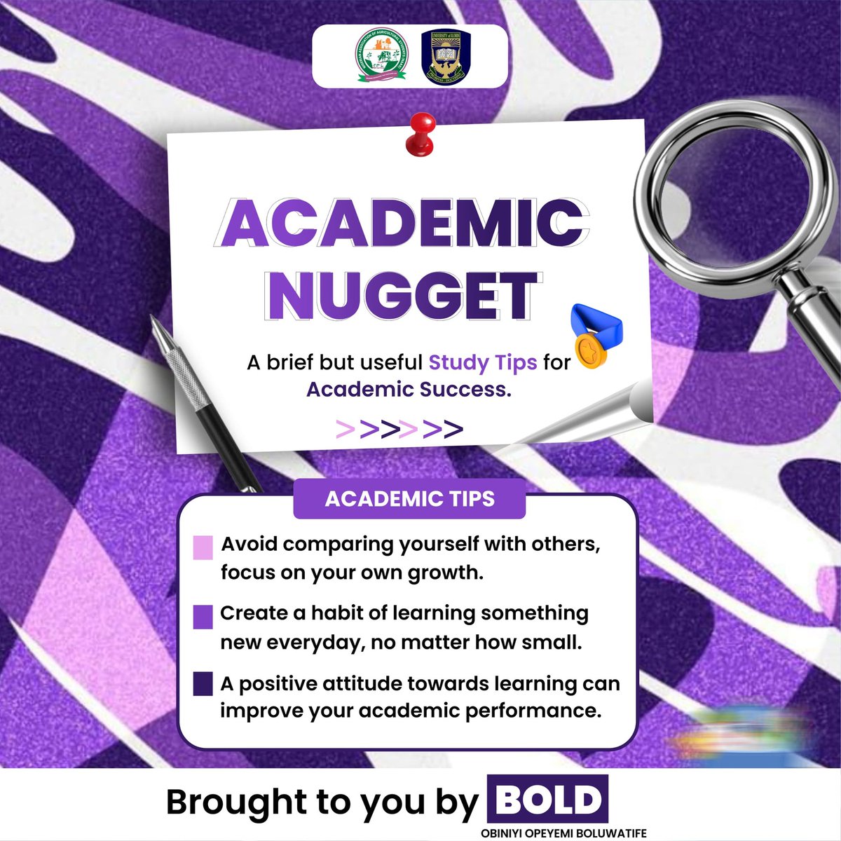 OObiniyi's tweet photo. Excellent NAASites,💚
📚 INTRODUCING:ACADEMIC NUGGET6️⃣✍️
Brought to you by BOLD - A brief but useful study tips for academic success.
📍One of the biggest mistakes students make is measuring their progress against others. https://t.co/M0DDDKXxpF
