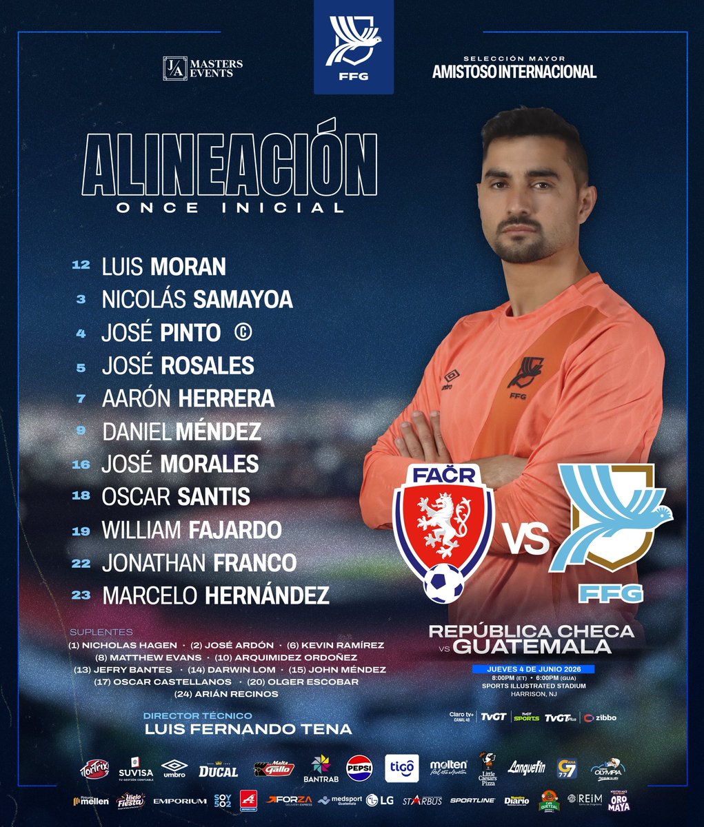 fedefut_oficial's tweet photo. 𝗢𝗡𝗖𝗘 𝗜𝗡𝗜𝗖𝗜𝗔𝗟 𝗗𝗘 𝗚𝗨𝗔𝗧𝗘𝗠𝗔𝗟𝗔  •  Amistoso Internacional 

🇨🇿República Checa 🆚 Guatemala🇬🇹
⏱️06:00pm
🏟️Sports Illustrated Stadium
📺TvGT

#VamosGuate #ModoSelección 💪💙⚽🇬🇹 #SeleMayor https://t.co/NuuWLhJPDp