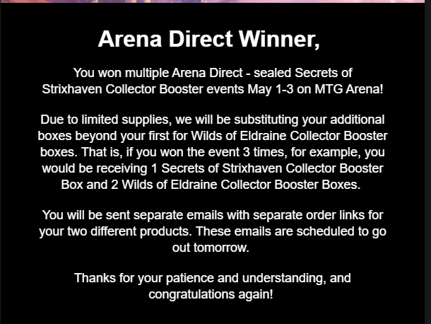 gabrielsca's tweet photo. I understand that fulfillment issues happen, but changing prizes after the fact raises serious concerns about fairness and consumer expectations. This experience has significantly reduced my confidence in participating in future Arena Direct events.

@fireshoes @Wizards_Help https://t.co/UJ2AJ12By0