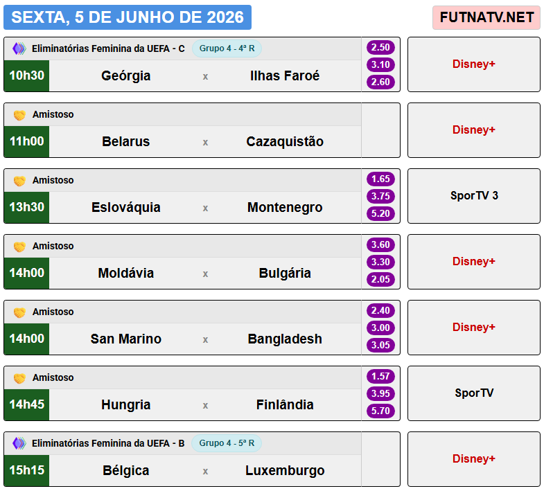 futnatv's tweet photo. A programação do futebol nesta sexta (5/6/2026) https://t.co/MGEuEUKaEZ