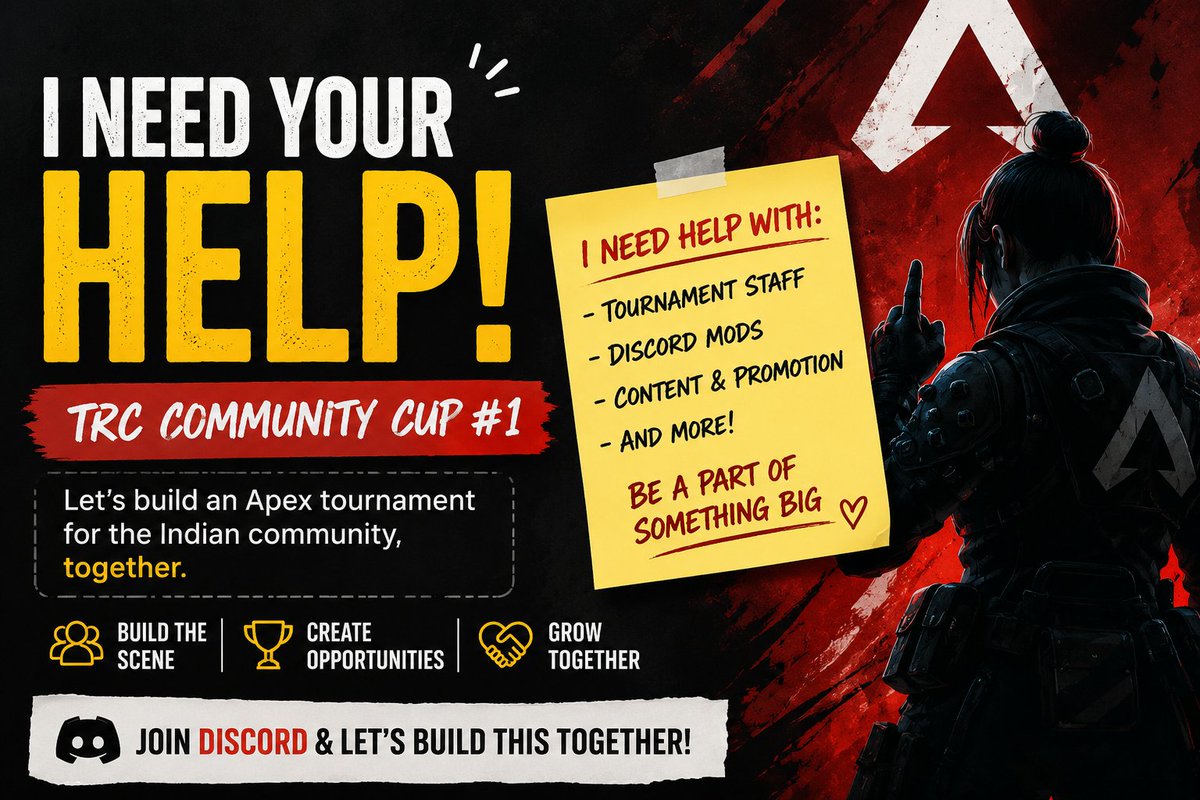 ItsmerRaza's tweet photo. 🇮🇳 Building TRC Community Cup #1 for the Indian Apex community.

Looking for a few people to help with:
• Tournament Staff
• Discord Moderation
• Event Support
If you'd like to help build something for Indian Apex, reply below or DM me on discord irashidraza. https://t.co/lMhPyULfMA