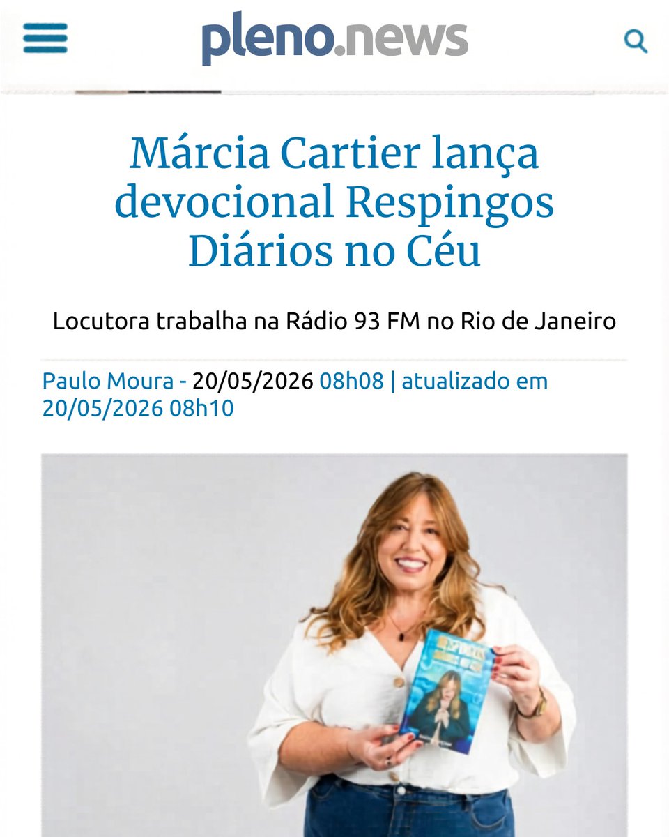 MarciaCartier's tweet photo. Márcia Cartier lança devocional Respingos Diários no Céu | Fé | https://t.co/6Q3eA3hWpL https://t.co/npNvlZpt7x https://t.co/w8R9W1jlc8