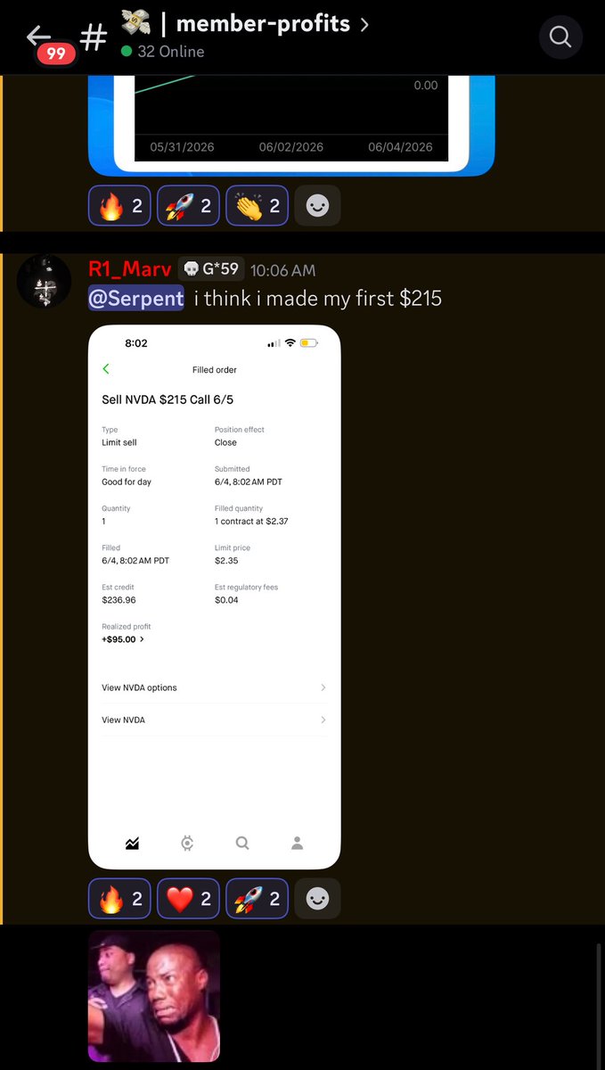serpenttrades's tweet photo. PREMIUM MEMBERS ABSOLUTELY BANKED TODAY OFF $NVDA 📈

THIS IS WHY WE ARE THE #1 OPTIONS TRADING GROUP OUT THERE 🌎 🏆 

ONE AND DONE TODAY👇

$NVDA 215C 273% ✅

WE STAY WINNING 😮‍💨🔥🔥 https://t.co/zOkFyylebx