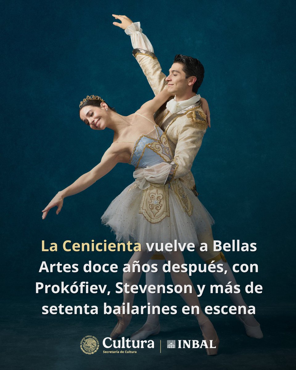 bellasartesinba's tweet photo. Después de doce años sin presentarse en su formato original, la magia regresa a la Sala Principal del @PalacioOficial. La @CNDanzaMX presenta La Cenicienta, una producción especial que reúne la partitura de Serguéi Prokófiev interpretada por la Orquesta del Teatro de Bellas Artes, la coreografía de Ben Stevenson —figura clave del ballet narrativo del siglo XX— y más de setenta bailarines en escena.

Del costurero a la carroza, del olvido al reconocimiento, la historia de Charles Perrault se despliega en todo su esplendor para recordarnos que la danza clásica también sabe contar lo que nos transforma.

📅 21, 23, 25, 28 y 30 de junio · 2 de julio
🕔 Domingos 17 h | Martes y jueves 20 h
📍 Sala Principal del Palacio de Bellas Artes
🎟️ Boletos: $300 a $900 · 50% de descuento a adultos mayores, maestros y estudiantes
🔗 https://t.co/h05hF80Hev

#DanzaINBAL