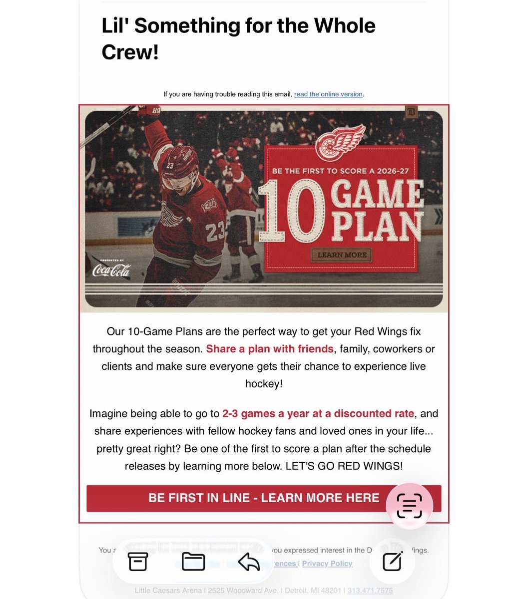 20MC20's tweet photo. Impeccable timing @DetroitRedWings I think I’ll pass https://t.co/65Wakk9NiF