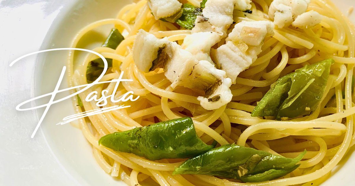 trattorialemon's tweet photo. #御茶ノ水 の #イタリアン トラットリアレモンです🍋

「穴子（あなご）と甘長唐辛子のアーリオ・オーリオ ペペロンチーノ」お召し上がりになりましたか？穴子はふわっとしていて柔らかく、上品な旨味。なんといっても隠し味の“みょうが”がポイントです。細かく刻んで中に入っています☺シャキシャキ✨ https://t.co/rXyBVRVn8t