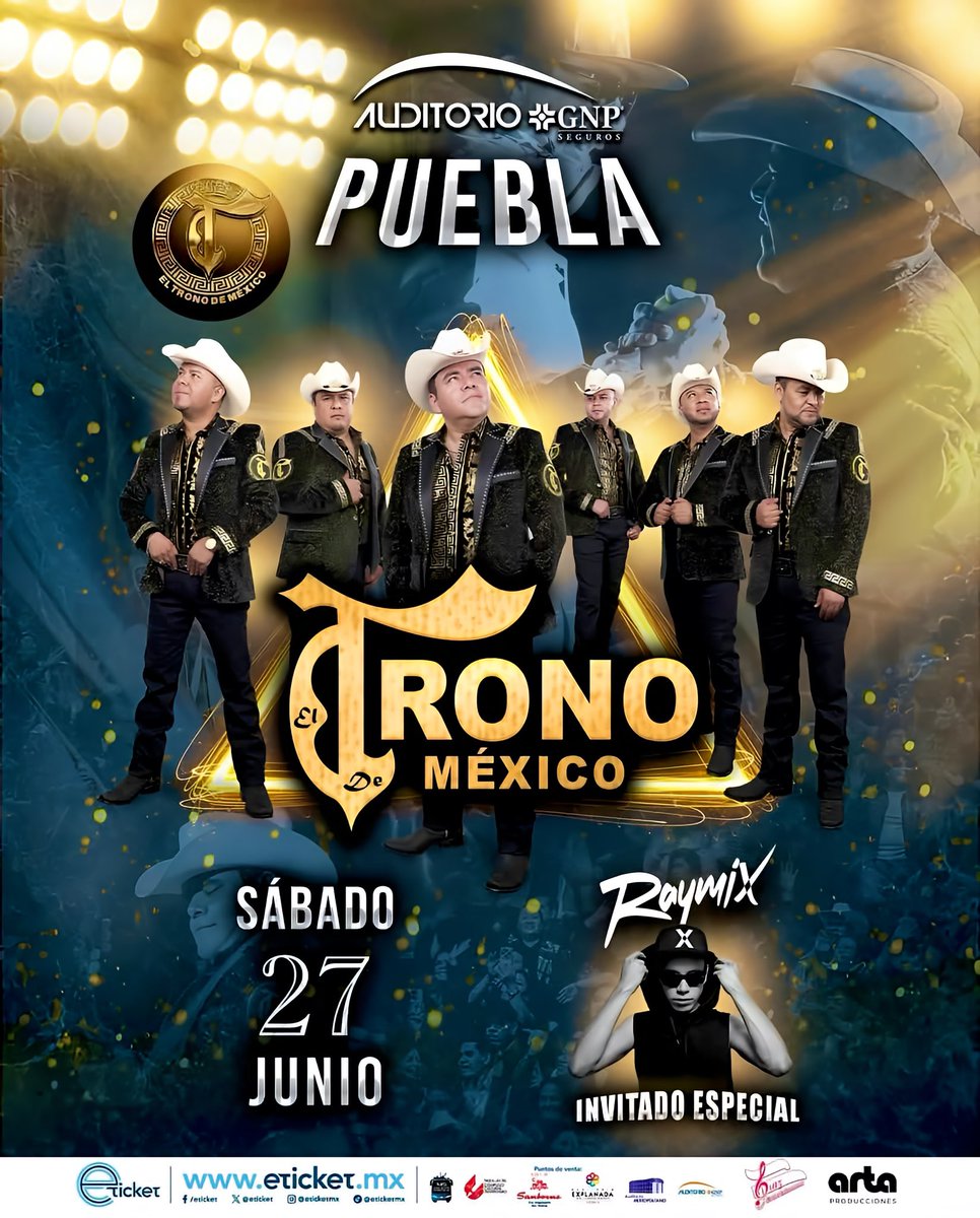TwentyMediaa_'s tweet photo. El Trono de México se presentará en el Auditorio GNP Seguros, una velada llena de nostalgia, baile y grandes éxitos ✨🔥

📍 Auditorio GNP Seguros
🗓️ Sábado 27 de junio
🎟️ Boletos en https://t.co/yIwOEBtCmr
⭐ Invitado especial: #Raymix

#ElTronoDeMéxico #puebla #regionalmexicano https://t.co/lQXxpb7yMR