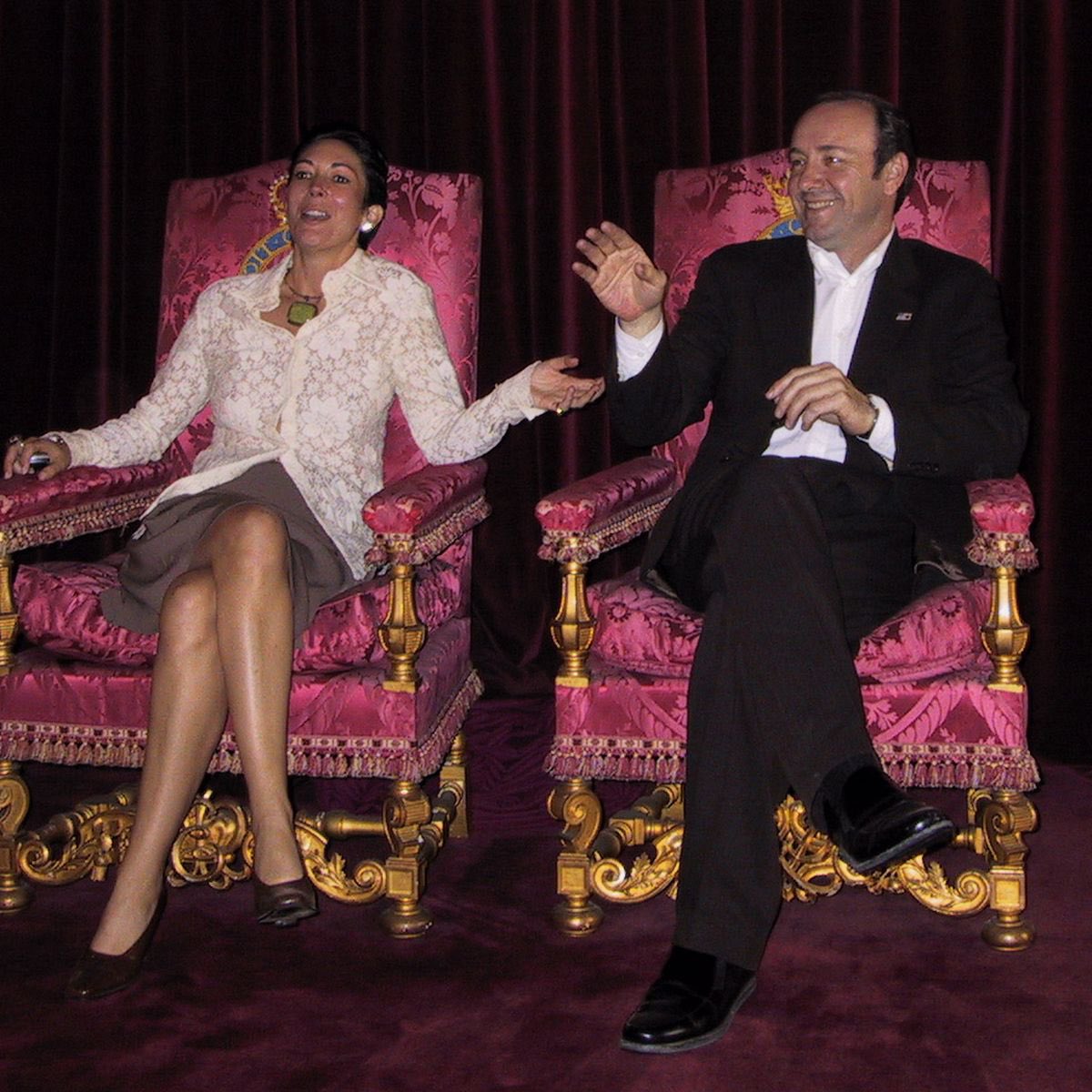 PaulGoldEagle's tweet photo. Ghislaine Maxwell and Kevin Spacey sitting on Queen Elizabeth II and Prince Phillip’s thrones at Buckingham Palace in 2002. 

It really is one hell of a big club.

Ezra A. Cohen https://t.co/2OhBpr50ax