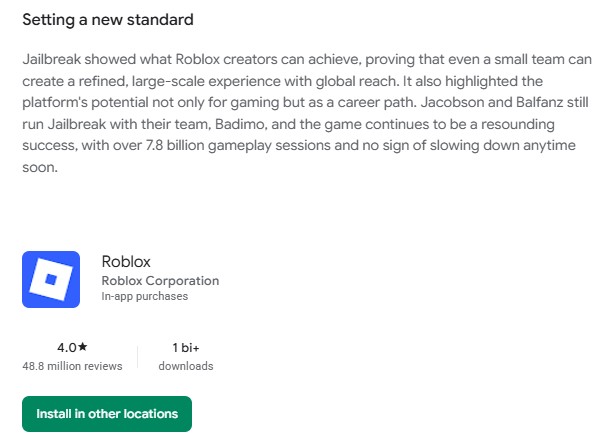 UltraFire196290's tweet photo. Ok So, Remember when Roblox Did a "Jailbreak Spotlight Video"? Well, It's in the Official Roblox Introduction For Google Play.

Roblox Really Likes Jailbreak, Using it as Their Official Introduction, And Mobile Logo.

If You Wanna See it For Yourself:
https://t.co/GwcdR1aQml https://t.co/bOMZ8JnHuD
