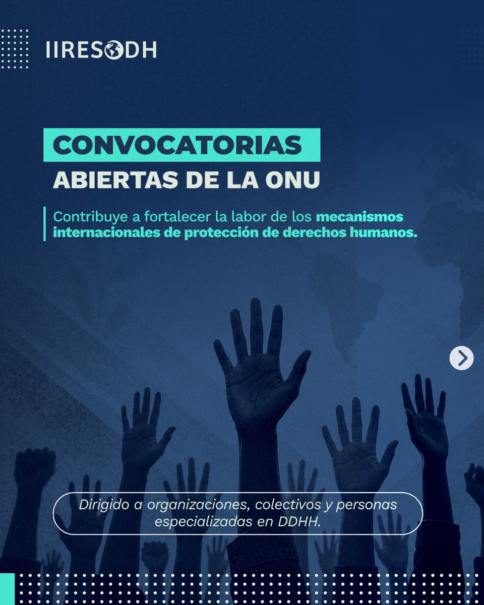 IIRESODH1's tweet photo. Compartimos 2 convocatorias abiertas de @ONU_es  para organizaciones de la sociedad civil, colectivos y personas especializadas en derechos humanos.

¿Por qué es importante participar?
Permite que las voces de la sociedad civil lleguen a los organismos internacionales. https://t.co/6YeQY1tQUH