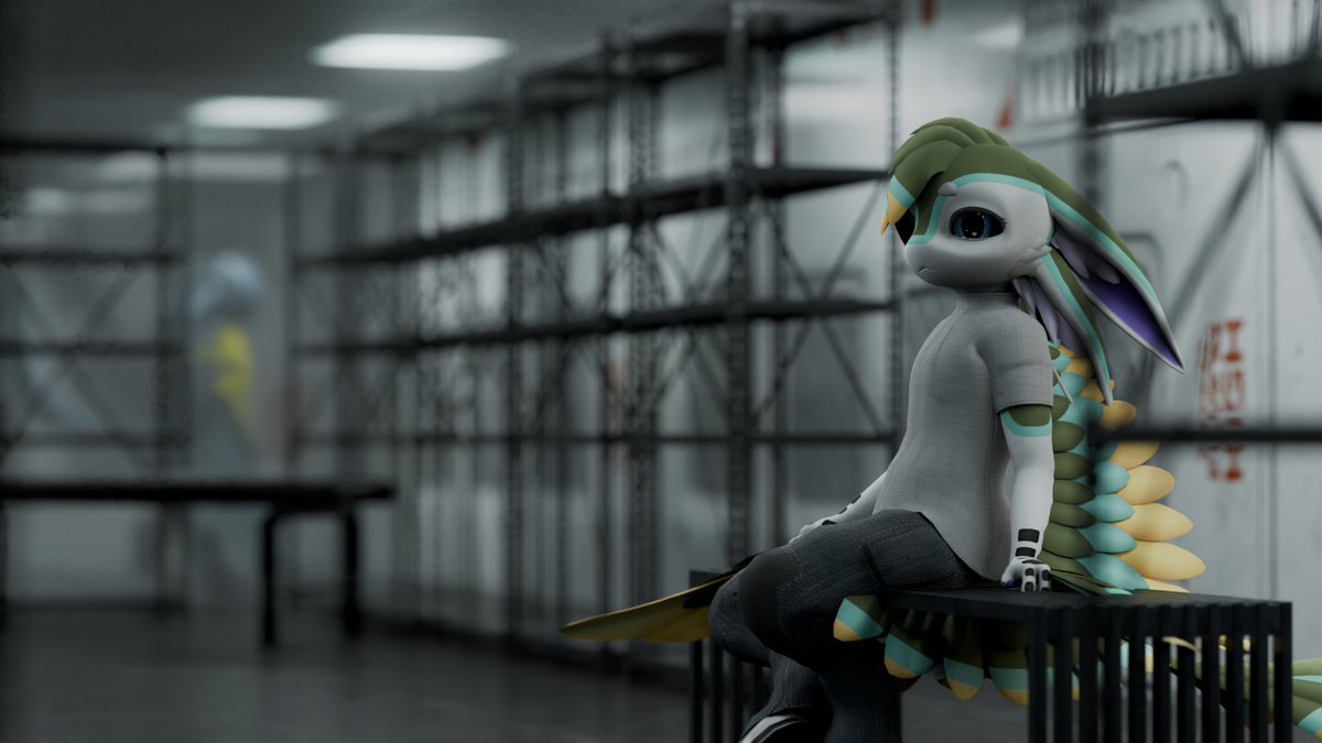 Randomking1423's tweet photo. Raku, sitting in some industrial site, waiting on a meeting https://t.co/VnCwsdvW88