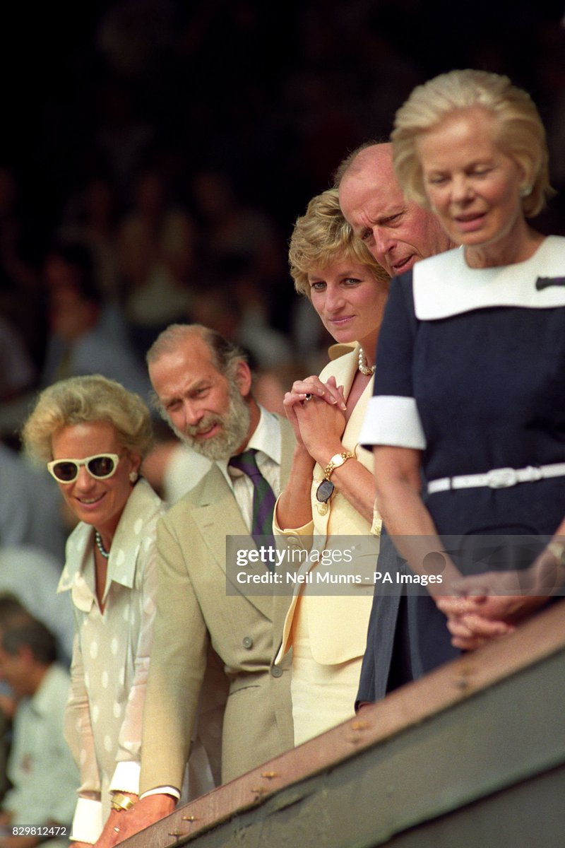 MelanieKR65's tweet photo. The Royal Box: (L-R), Princess Michael &amp; Prince Michael of Kent, Diana, Princess of Wales, Duke &amp; Duchess of Kent during the Mens Single Final at Wimbledon. July 1995. https://t.co/u9qs3y3EoQ