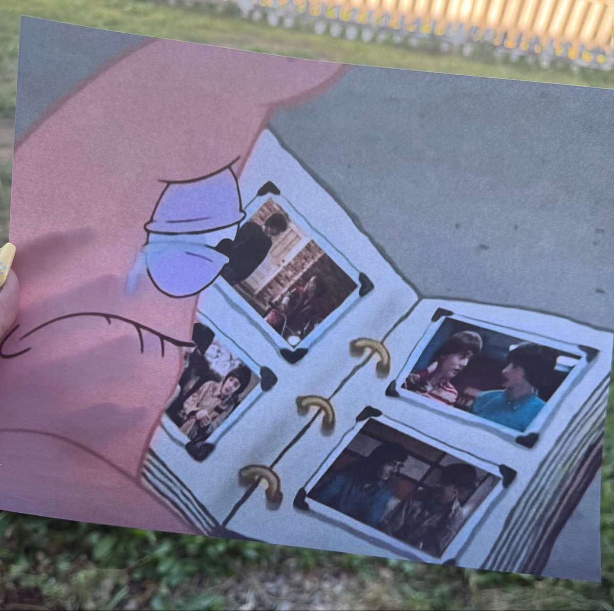twistedcrown_'s tweet photo. i was setting up my new printer and wanted to test the color. accidentally printed a full page of patrick crying over a byler scrapbook https://t.co/hNQcwEd0Kk