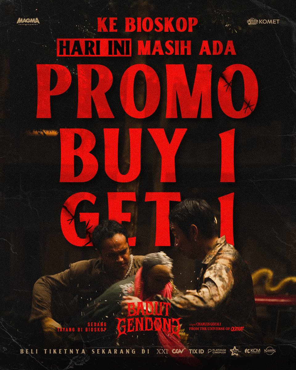 MAGMAEnt's tweet photo. Hari ini niat nonton Badut Gendong?
Jangan lupa ajak teman, pasangan, keluarga, atau sahabat karena ada promo Beli 1 Gratis 1🎭

Buruan amankan tiketnya sebelum kehabisan‼️ 

#BadutGendong #UniverseQodrat https://t.co/yUUePaEnsk