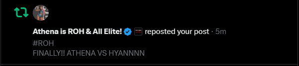 RatRugHachi's tweet photo. watched ROH again and I got an Athena notice. Thats awesome, W Forever Champ. #NOTFLINCHING, Athenas winning the Owen https://t.co/vxUCuPk55x