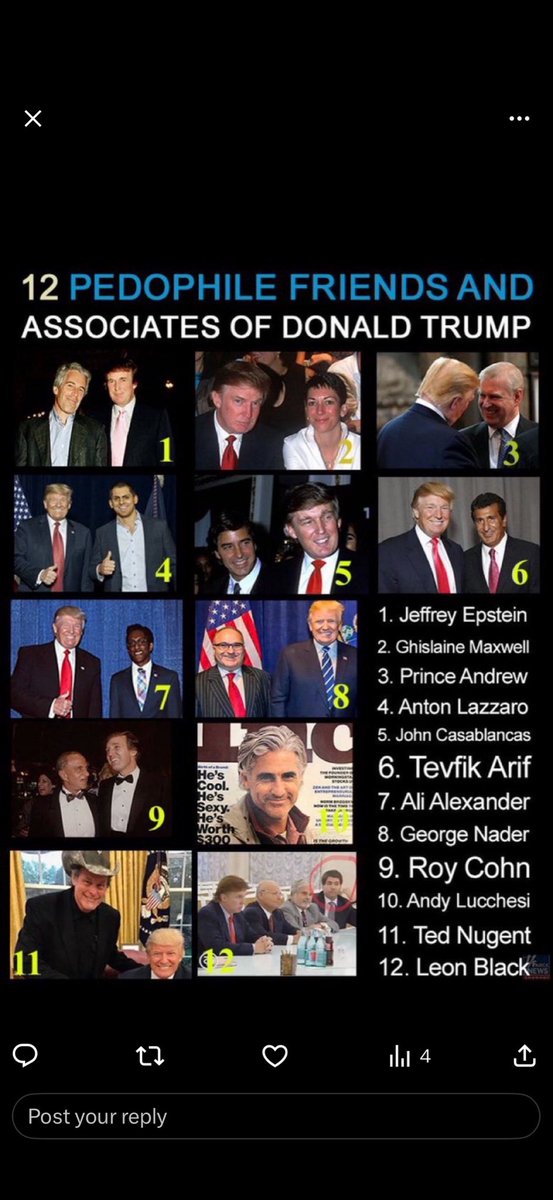 dosssboss's tweet photo. @USEMichael4261 @mark_slapinski Here you dumb fuck.  The president was/is a known associate of 9 people charged and convicted of crimes against children. Who knows how many weren’t.   Idk 1 ACCUSED but he’s at 9 CONVICTED. How many people does it have to be for you no longer to believe it’s “coincidence”? https://t.co/2huPLSZL9g