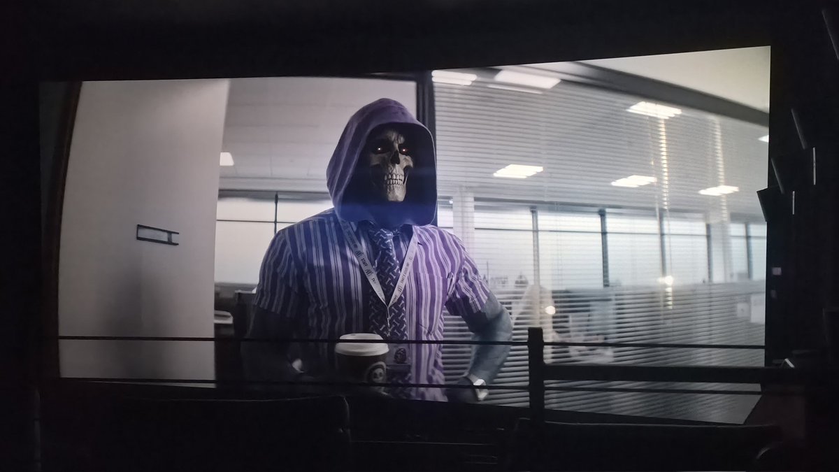 theGameFack's tweet photo. Normal office job Skeletor wasn't on my bingo card of things to see in the #mastersoftheuniverse movie https://t.co/Ca4PJLMDhF