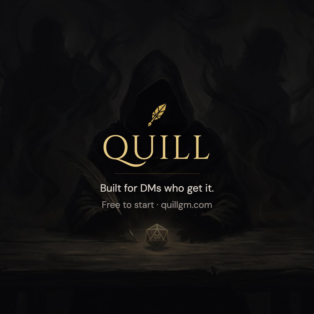 QuillGm's tweet photo. Your players forgot everything from last session.

You prepped for 3 hours. They opened with "what happened last time?"

Quill generates session recaps in 30 seconds — debrief, generate, share. Your players show up knowing what happened.

#dnd #dungeonsanddragons #dnd5e #dmtools https://t.co/VKEsqGey2p