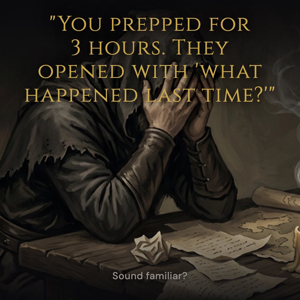 QuillGm's tweet photo. Your players forgot everything from last session.

You prepped for 3 hours. They opened with "what happened last time?"

Quill generates session recaps in 30 seconds — debrief, generate, share. Your players show up knowing what happened.

#dnd #dungeonsanddragons #dnd5e #dmtools https://t.co/VKEsqGey2p