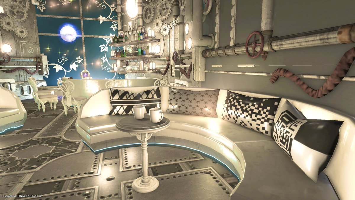 jenga_ink's tweet photo. ホワイト・スチームパンクなカフェ&amp;バー✨
いずれ消滅する地球を眺めながら…

🏠ElementalDC Gungnil Mist28 Topmast Room12

#FF14ハウジング https://t.co/UEofNDU2Ua