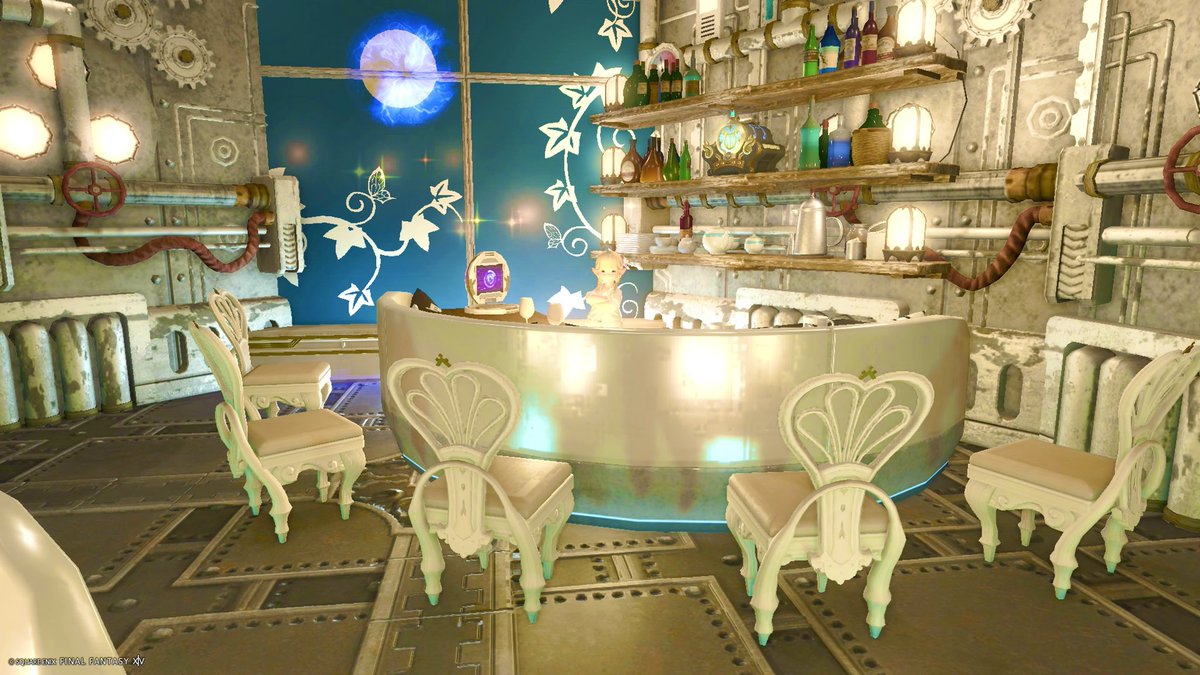 jenga_ink's tweet photo. ホワイト・スチームパンクなカフェ&amp;バー✨
いずれ消滅する地球を眺めながら…

🏠ElementalDC Gungnil Mist28 Topmast Room12

#FF14ハウジング https://t.co/UEofNDU2Ua