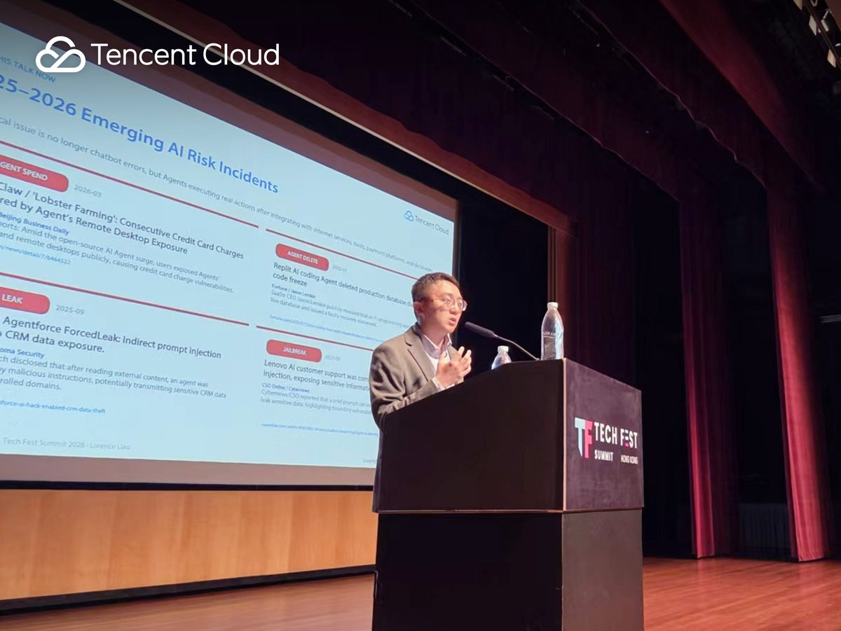 tencentcloud's tweet photo. As #AI reshapes global business, trust is the real catalyst for innovation. Earlier at #TechFestSummit2026 in HK, #TencentCloud brought the conversation to life with our booth and the workshop “From Recognizing to Understanding.”
Lorence Liao, Head of International AI Architecture, Tencent Cloud, unpacked the 3 pillars of trusted AI Agents: eKYC + AI Face Shield against deepfakes, ADP for auditable autonomy, and Palm Pay for advanced biometrics. He addressed evolving risks — from prompt injection to unauthorized actions — and showed how our layered defenses and governance turn AI into a secure advantage. Leon Zhang, Senior AI Architect, Tencent Cloud, shared practical ways to make it all real.
Thank you to everyone who joined us. Together, we’re building the trustworthy AI foundation for the next decade of #digitaltransformation.