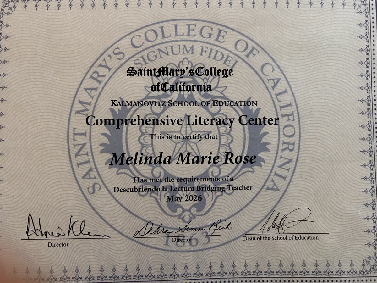 melrules61's tweet photo. Completed my Literacy program through Saint Mary’s College. #projectclear #saintmaryscollege #SDCOE https://t.co/ljxMrUR6CZ