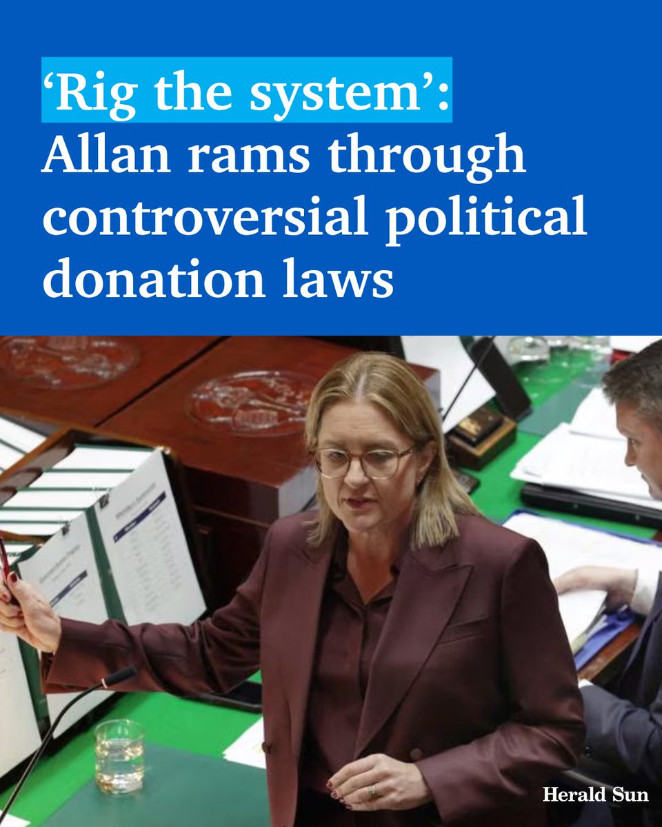 theheraldsun's tweet photo. The Allan government has used a marathon 20-hour sitting of parliament to rush through new political donation laws which the Opposition says will “rig the system” ahead of the looming state election > https://t.co/suSi49nGWq https://t.co/MMGRSGe3U6