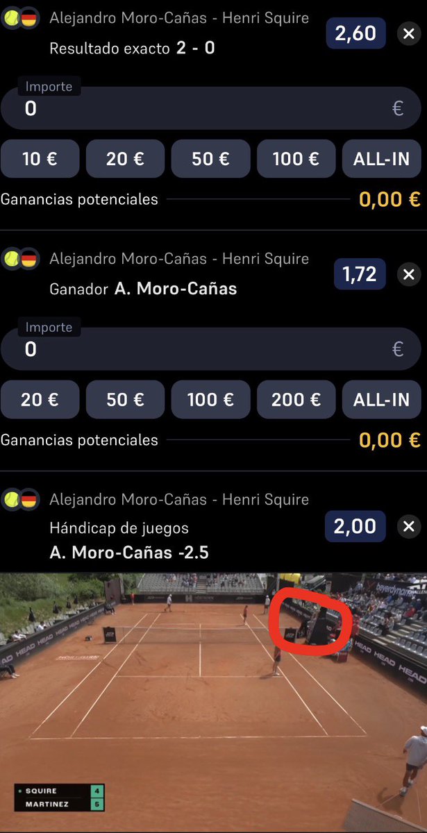 breakpointjoel's tweet photo. 🚨🤕INFO LESIÓN🤕🚨

STK-5 —> @1,72
STK-2 —> @2,00
STK-1 —> @2,60

Entramos con la escalera a favor de Alejandro Moro Cañas porque creo que llega en una situación mucho mejor que Henri Squire y, además, las sensaciones que han dejado ambos durante el torneo son completamente opuestas.

Moro Cañas está haciendo un torneo espectacular en Heilbronn. Está compitiendo a un nivel altísimo desde el fondo de pista, siendo muy sólido con el servicio y minimizando errores. De hecho, durante todo el torneo únicamente ha perdido 2 veces el saque, un dato brutal teniendo en cuenta que hablamos de un Challenger sobre tierra batida, donde normalmente los breaks son mucho más frecuentes.

Además, Moro ya es un clásico del circuito Challenger. Lleva años compitiendo en este nivel y sabe perfectamente cómo gestionar este tipo de semanas largas. Cuando entra en dinámica positiva suele convertirse en un rival muy complicado de superar.

Por el lado de Squire, las dudas son bastante importantes. En su último partido se le vio con molestias en el hombro, algo especialmente preocupante para un jugador que depende mucho de su servicio. No podía sacar con normalidad, cometió 8 dobles faltas, concedió 10 bolas de break y terminó acumulando cerca de 50 errores no forzados. Son números muy preocupantes de cara a una ronda tan exigente.

Y si físicamente no está al 100%, la situación se complica todavía más. Moro es precisamente el tipo de jugador que más castiga este tipo de problemas: devuelve muchas bolas, obliga a jugar un golpe extra constantemente y desgasta muchísimo desde el fondo de pista.

Si Squire vuelve a conceder tantas oportunidades al resto, Moro debería aprovecharlas. Y si el hombro sigue limitando el saque del alemán, la diferencia puede hacerse bastante grande conforme avance el partido.

Entre el estado físico de Squire, el nivel mostrado por Moro durante toda la semana y la enorme solidez que está teniendo al servicio, veo mucho valor en buscar la escalera completa a favor del español.